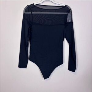 New Abercrombie & Fitch Black Mesh Detail Long Sleeve Thong Bodysuit Medium